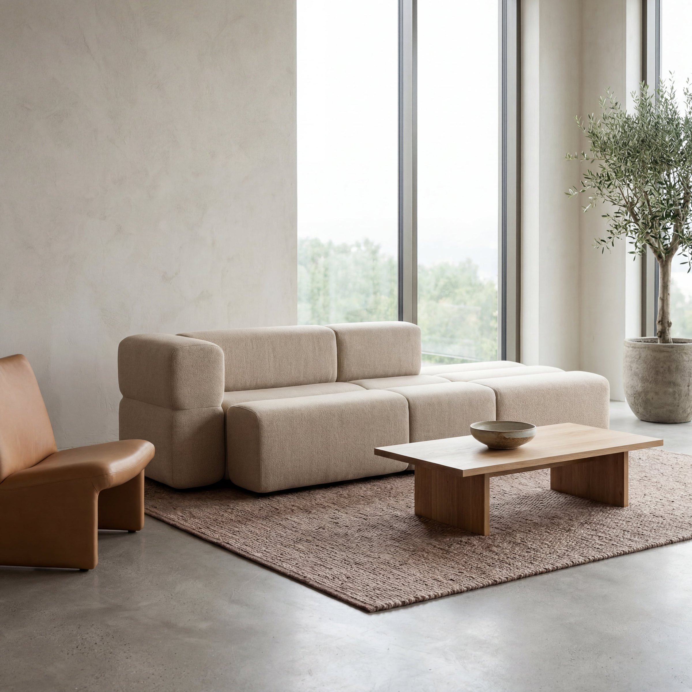 One configuration: KEEEP sofa in cream bouclé.